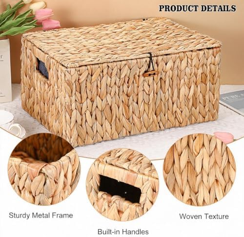 Hipiwe Wicker Storage Baskets with Lid, Large Water Hyacinth Lidded Baskets - Image 5