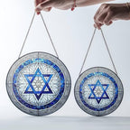 Jewish Star of David Suncatcher, Hanukkah Decor Window Hanging Stained Glass Decoration (7.8 Inches) - Image 2