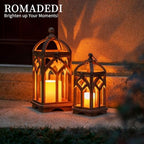 Romadedi Farmhouse Wood Candle Lantern Decorative 12"/16", Set of 2, Brown - Image 6