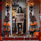 Preboun 6 Pcs Halloween Door Cover, Spooky Witch Skeleton Hanging Banner, Bloody Handprint Entrance Backdrop, Horror Party Decorations for Home Wall Indoor Outdoor, 35 x 78 Inch - Image 3