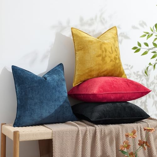decorUhome Chenille Red Velvet Throw Pillow Covers 26x26 Set of 2 - Image 4