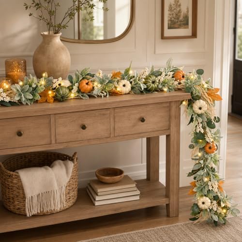 2 Pcs Fall Garland for Mantel, 6 FT Fall Garland with Lights - Image 7