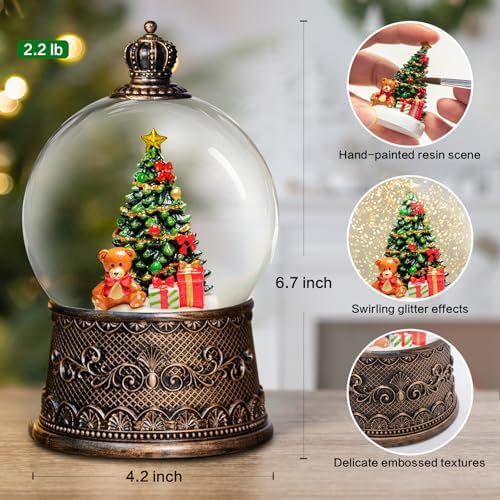 Christmas Snow Globes Lantern with Music, Christmas Tree Snow Globes with Swirling Glitter Effects, USB/Battery Powered with 6-Hour Timer, Holiday Decorations Indoor - Image 4