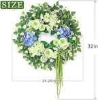 26" Fake Eucalyptus Hydrangea Flower Wreath for Front Door(White&Purple) - Image 4