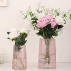 Ribbed Flower Vases Set of 2, Pink Vases for Flowers, Flower Vase for Bouquet, Modern Ribbed Glass Vase for Living Room, Bedroom, Dining Table, Office, Wedding, Centerpieces by MARTAGE