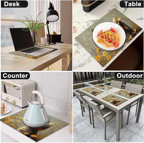 Cat Flower Spring Placemats Set of 6, 12x18 Inch Cat Floral Summer Table Place Mat Animal Washable Non-Slip Heat Resistant Fabric Placement Mats for Party Dining Kitchen Indoor Outdoor Decor - Image 6