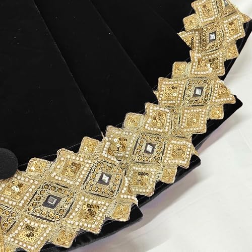 72-Inch Venetian Gilded Velvet Christmas Tree Skirt with Gold Embellished Border, Foam-Padded, Button Closure, Black - Image 4