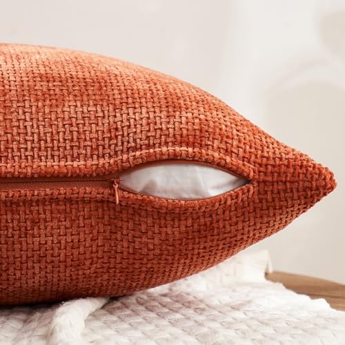 MIULEE Decorative Chenille Fall Pillow Covers Burnt Orange 16x16 Pack of 4 - Image 3