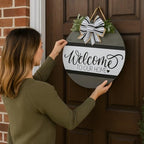 Wood front door sign Wood sign Home decor Welcome sign Sign for front door House warming gift Wedding gift (Welcome to our home-UV096(A1) S004, 11" Width) - Image 3