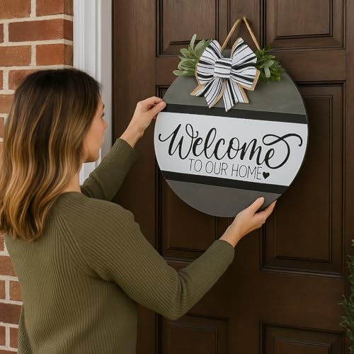 Wood front door sign Wood sign Home decor Welcome sign Sign for front door House warming gift Wedding gift (Welcome to our home-UV096(A1) S004, 11" Width) - Image 3