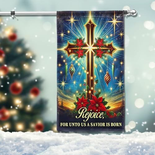 American Flag-Christian Cross Christmas Flag Rejoice For Unto Us A Savior Is Born Flag MLN4029F, 3x5 ft. Flag-USA Flags Premium Polyester-Decorative Indoor Outdoor Flag by FLAGWIXLLC