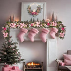6 feet Christmas Pink Garland for Front Door with 30 LED Lights,Festive Lighted Holiday Decor,prelit Mantel Garland withTimer,Stair and Fireplace Pink Rose Decoration for Christmas and Wedding - Image 4