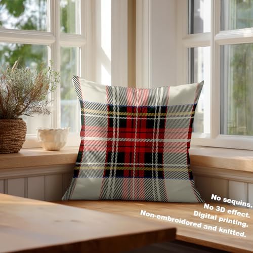 Batmerry Christmas Buffalo Check Plaid Throw Pillow Covers, Red Black and Beige Decorative Pillow Covers Digital Printing Blended for Couch Sofa Bed Invisible Zipper 26X26 in(Set of 2) - Image 4