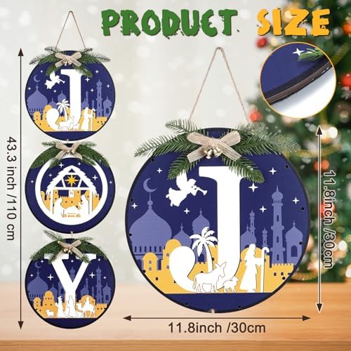 Blosssound 3 Pcs Lighted Christmas Front Door Decor, Jesus Nativity Scene - Image 2