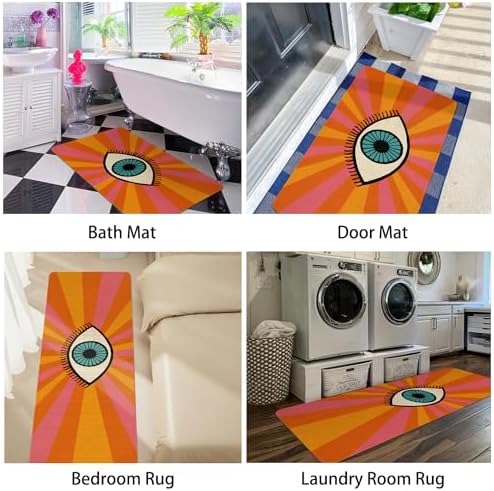 Boho Kitchen Mat Set of 2,Rainbow Evil Eye Print Abstract Kitchen Rugs and Mats Non Skid Washable,Modern Farmhouse Runner Rugs with Rubber Backing for Kitchen Decor (17"x47"+17"x30") - Image 6