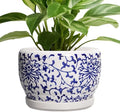 SQOWL Ceramic Pots for Plants - 8 inch Ceramic Planter with Drainage Hole and Saucer, Round Flower Pots for Indoor Plants, Porcelain Planter Outdoor, Porch Decor, Gifts for Women Men, Blue and White by SQOWL
