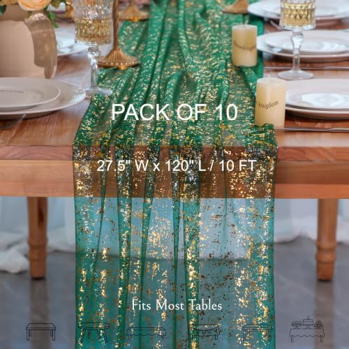 10Pcs Green Gold Table Runner 10 Ft Metallic Foil Shimmer Sheer Gauze - Image 2