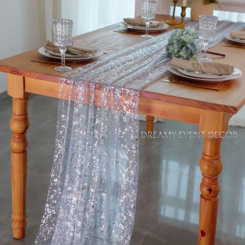 Snowkingdom 10PCS Light Blue Silver Gauze Table Runner 10FT 120 Inch - Image 4