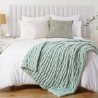 Battilo Sage Green Faux Fur Throw Blanket for Couch, 50"x60", Double Side - Image 3