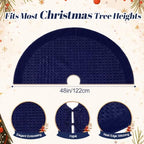 Arrowbash 48 Inch Velvet Christmas Tree Skirt Quilted Tree Skirt, Navy Blue - Image 2