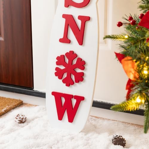 Glitzhome 42"H Christmas Double Sided Snowman Porch Sign,Wooden Xmas Porch Decor Lean Against Wall or Hang for Front Door, Welcome Sign for Indoor Outdoor Holiday Festive Decorations - Image 7