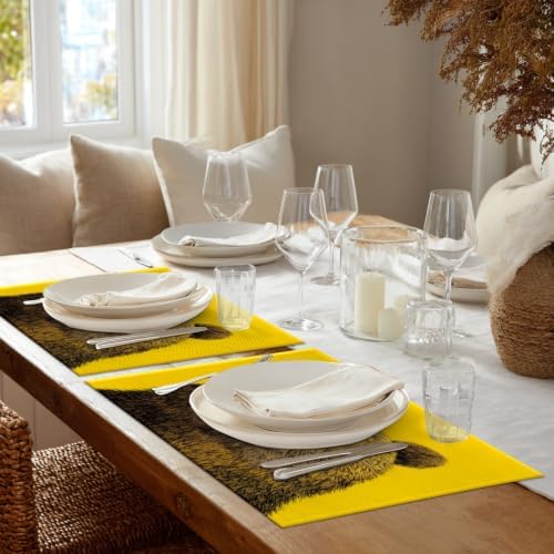 Shrahala Cute The Bear in Mineral Yellow Placemats, Face Background Table Mat Linen Burlap Washable Double-Deck Heat Insulation for Dining/Kitchen Table Set of 6 (12 X 18 Inch) - Image 3