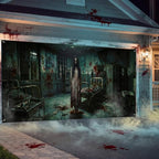 WovWeave 7 x 16 Ft Halloween Garage Door Cover Banner, Horror Hospital - Image 6