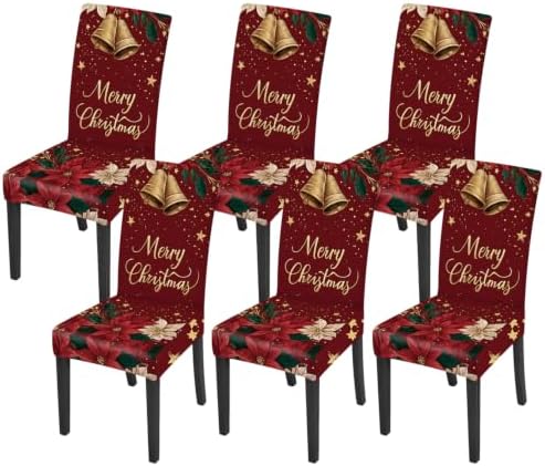 Christmas Chair Covers Set of 6,Stretchable Kitchen Dining Room Chair Covers Decorations Removable Washable Dining Chair Slipcovers Chair Protectors for Dining Room & Kitchen by LEIWEIHOPE