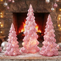 3 Pcs Glass Pink Christmas Trees LED Tabletop Decor by Purpeak
