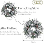 Valery Madelyn 24'' Pre-Lit Christmas Wreath for Front Door with Light, Large Lighted Outdoor Christmas Wreath with Silvery White Xmas Balls & Pinecones for Home Porch Fireplace Window Holiday Decor - Image 6