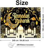 Mocsicka Ramadan Mubarak Decorations Backdrop Blue Gold Muslim Ramadan Kareem Banner Eid Mubarak for Home Muslim Party Supplies (Black, 8x6ft) - Image 5