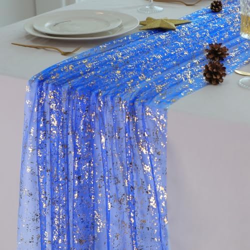Royal Blue Gold Table Runner Glitter Decorations Sheer Gauze 10 Ft 6 Pcs by Snowkingdom