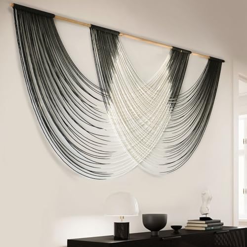 Jakalin Macrame Wall Hanging Black Dip-Dyed Fiber Wall Art 59" Wx35 L - Image 5