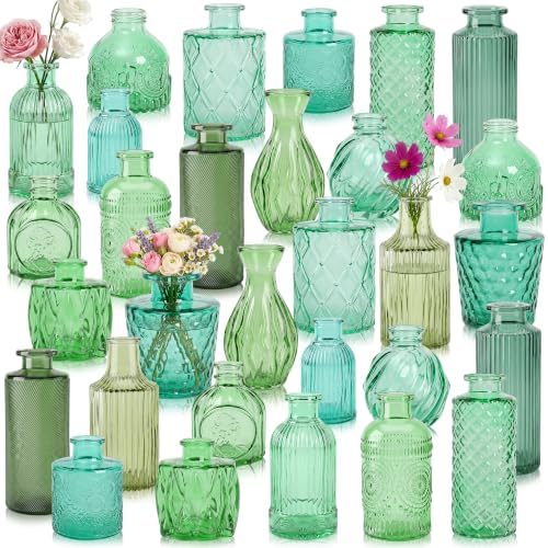30Pcs Assorted Vintage Bud Vases, Colorful Glass Small Vases Bulk by SUJUN