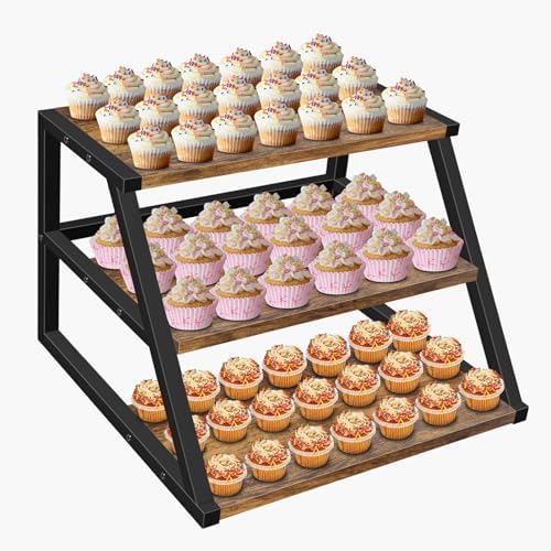 Cupcake Stand, 3 Tier Large Cupcake Stand for 50 Cupcakes Rustic Cupcake Display Stand Square Wood Dessert Table Display Set Cupcake Tower Tiered Tray Stand for Wedding Birthday Graduation Baby Shower by OugeWood