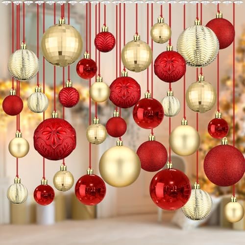 36 Pcs Christmas Balls Ornaments for Ceiling, Red, Gold by Relaxgiant