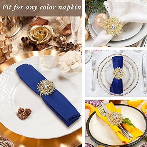 50 Pcs Gold Napkin Rings, Crystal Flower Holders for Holiday Table Setting - Image 6