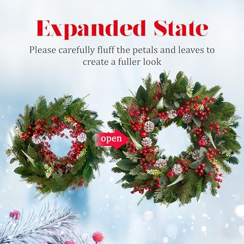 24 Inch Christmas Wreath with Red Berries, Apples, Pinecones and Eucalyptus - Image 3