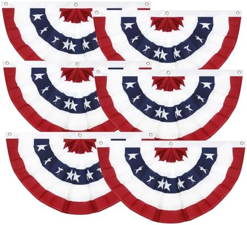 1.5x3Ft 4th of July Decorations Patriotic Decorations Outdoor USA Pleated Fan Bunting Stars and Stripes Banner Fourth of July Veterans Labor Memorial Day Red White and Blue Decor 6Pack by Labrostar