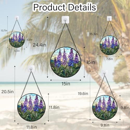Purple Lupine Flowers Stained Glass Window Hanging Suncatcher Gift 12" - Image 6