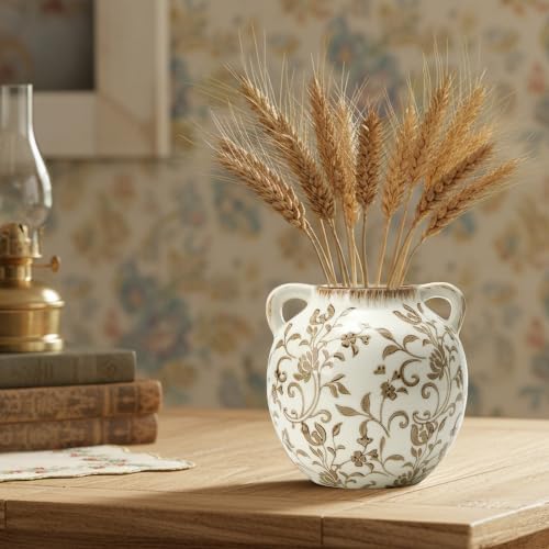 Brown Vintage Antique Vase, 5.6 Inch All Seasons Chinoiserie Floral Vase, Rustic Ceramic Vase for Home Decor, Living Room, Bookshelf, Office, Entryway, Garden, Chinoiserie Decor, Tuscan Decor - Image 6