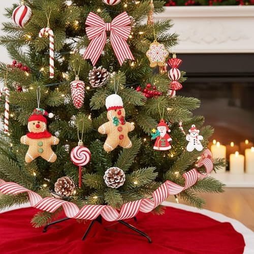 Halfchet 43 Pcs Gingerbread Ornaments for Christmas Tree Ribbon Candy Gingerbread Figurine Pendants Santa Claus Christmas Tree Red and White Hanging Decorations Ornaments for Holiday Party - Image 4