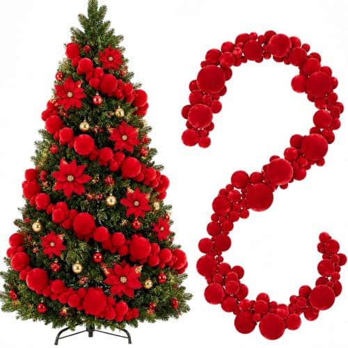 2 Pcs 6 ft Red Velvet Christmas Ball Ornament Garland by Yuxung