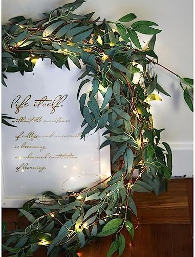 FiveSeasonStuff 2 Mix Greenery Garlands with 33 ft USB String Lights, Bendable Willow & Eucalyptus Vine for Wedding Backdrops, Fireplace Mantels and Party Decor - Image 4