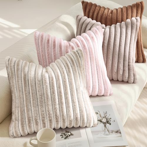 decorUhome Fall Faux Fur Throw Pillow Covers 26x26 Set of 2 Brown - Image 4