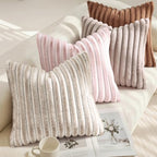 decorUhome Fall Faux Fur Throw Pillow Covers 26x26 Set of 2 Pink White - Image 4