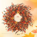 25" Fall Wreaths for Front Door, Passional Daisy Pumkin Wreath for Thanksgiving Harvest Front Door Wreath Decor, Farmhouse Outdoor Wedding - Image 2