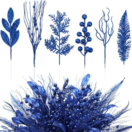 66 Pcs Christmas Glitter Picks and Sprays, Royal Blue by Vertintong