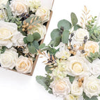 Ling's moment Fake Flowers Box, White & Sage & Gold Grand Combo by LingsMoment