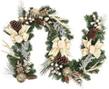 Christmas Garland with Lights, Champagne Gold 6FT 20LED Pre-Lit Christmas Garland with Ball Ornaments, Ribbons, Pine Cones and Artificial Antlers for Door Mantle Stairs Christmas Decoration by Adeeing